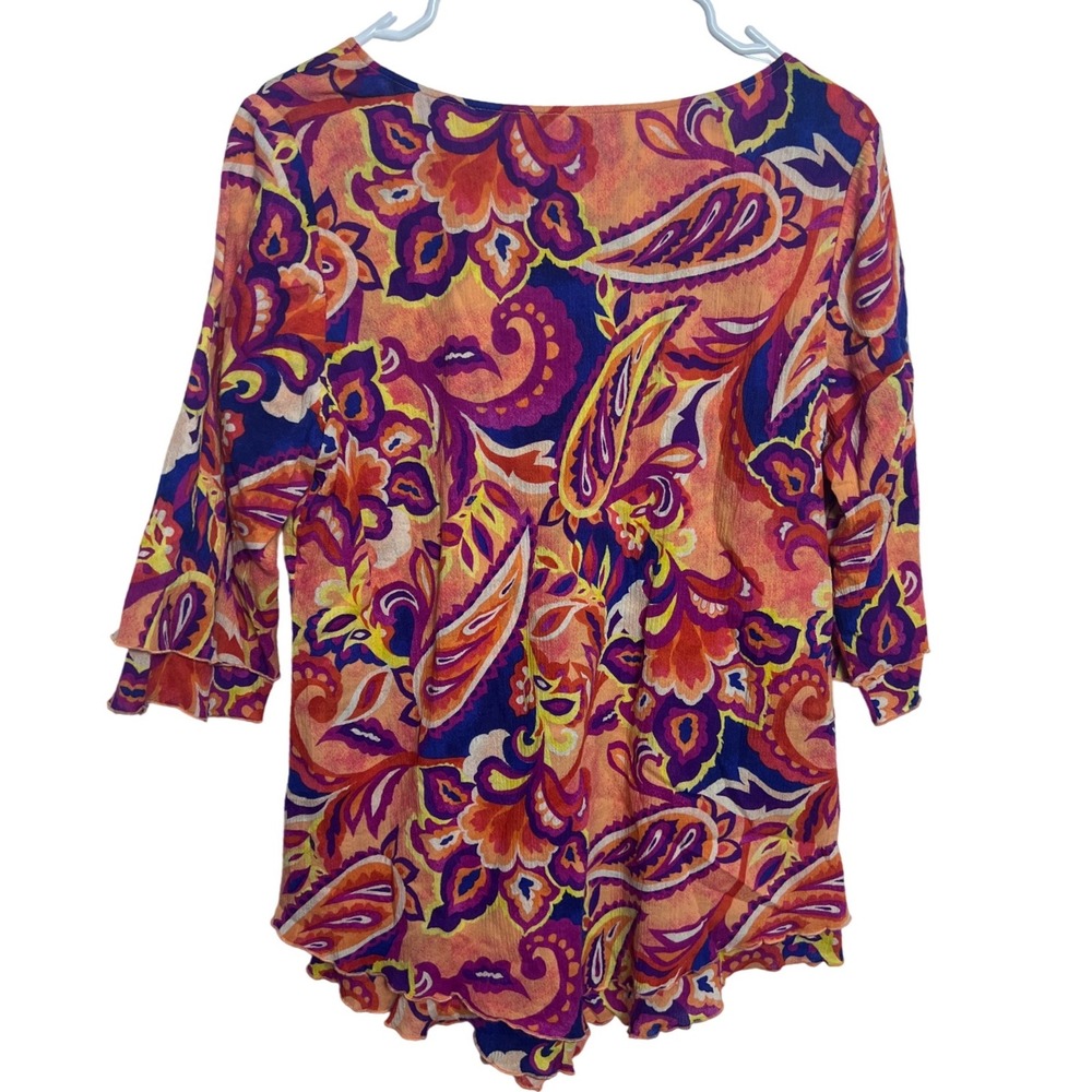 Soft Surroundings‎ Paisley Cotton Ruffle Sleeve Top Womens Eclectic Artsy Boho